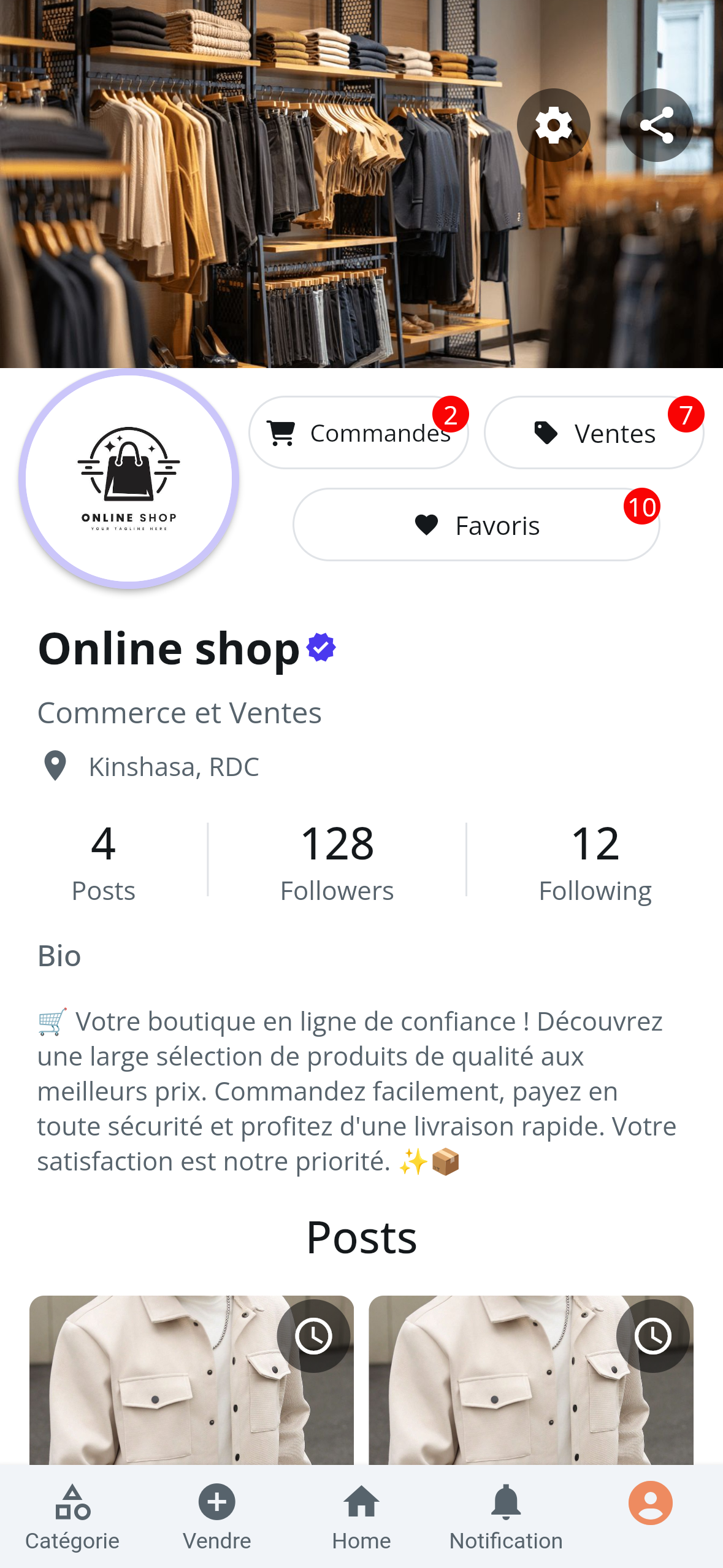 Profil vendeur et boutique dans l’application COSMOS